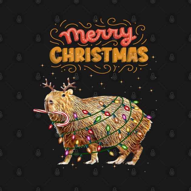 Capybara Merry Christmas and christmas lights, Capybara Pets, Cute capybara by Collagedream