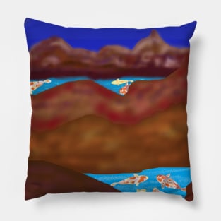 Koi Fish and Mountains (Square) Pillow