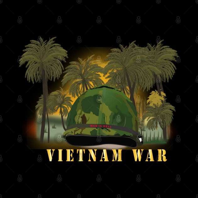 Vietnam Era Helmet Cover - Band - Front - War is Hell w Jungle - Fire w Txt by twix123844