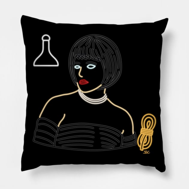 Mrs. White - Neon Portrait Pillow by SpectreSparkC