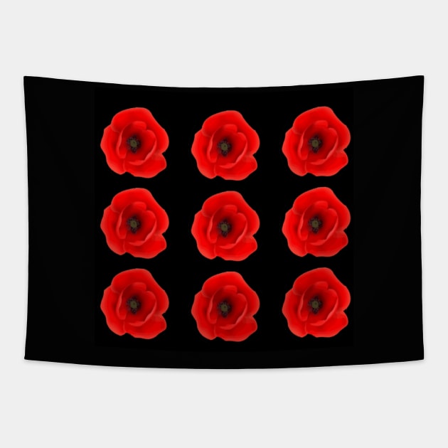 RED POPPY GRID Tapestry by Pencil Pusher