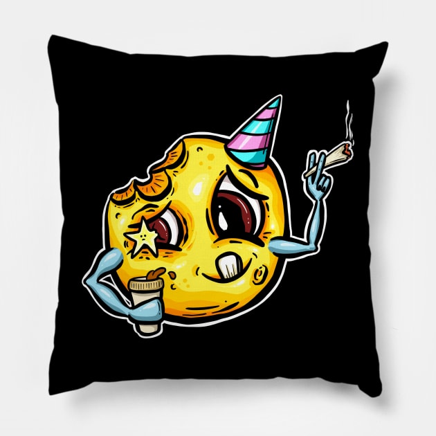 Hungover Moon Coffee and Cigarettes Pillow by Squeeb Creative