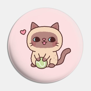 Cute Siamese Cat With Tennis Ball Pin