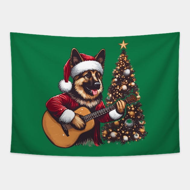 German Shepherd Playing Guitar Christmas Tapestry by Graceful Designs