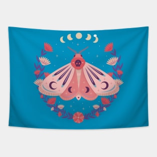 Pink Skull Cute Moth Flower Wreath in Pastel Colors Tapestry