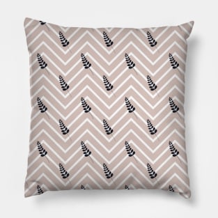 Mountain Ash Collection - Black Leaves and Beige Chevron Pattern Pillow
