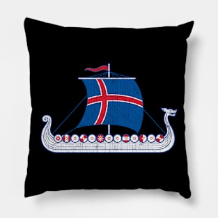 Icelander Viking Ship Icelandic Iceland Flag Pillow