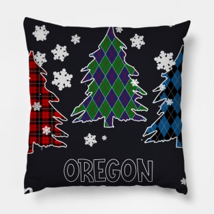 Oregon Merry Christms Buffalo Plaid Xmas Tree  Pillow