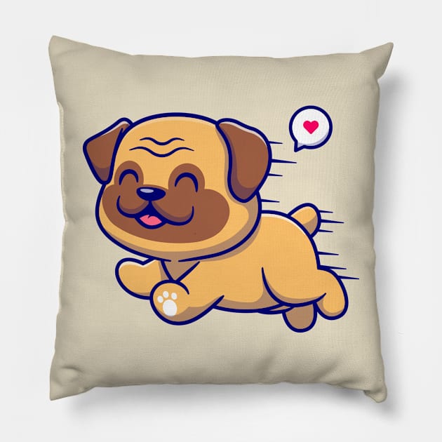 Cute Pug Dog Running Cartoon Pillow by Catalyst Labs