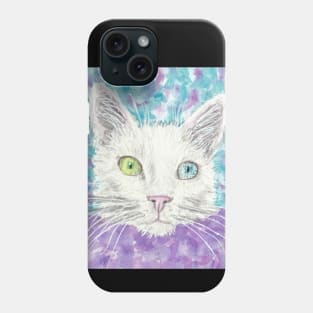 white cat  face blue and  green eyes Phone Case