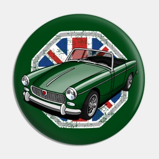 Classic british sports car with Union Jack background Pin