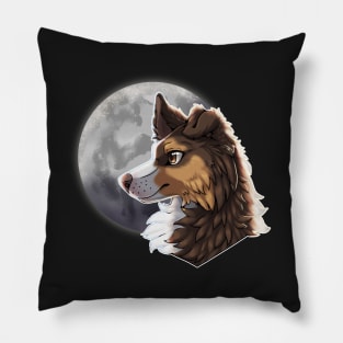 Tricolor Brown Border Collie with Night Sky Full Moon Pillow