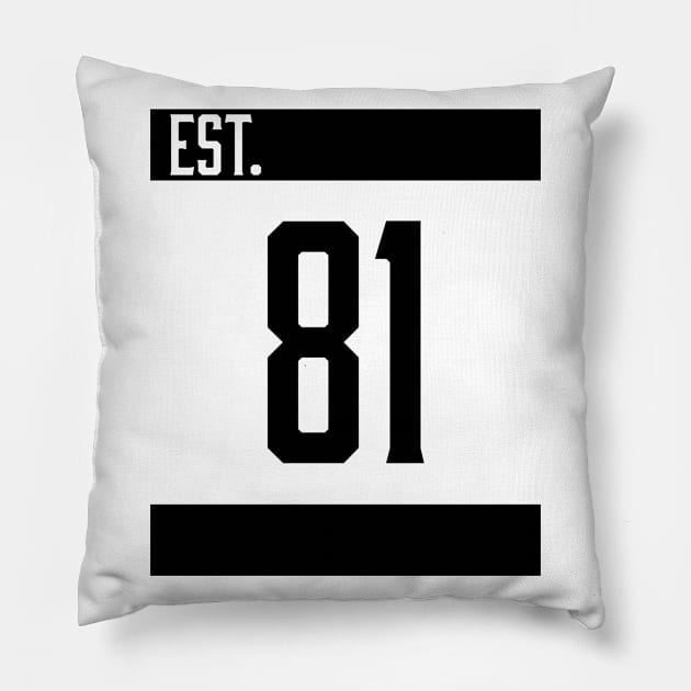 Est 81 Black Pillow by The E Hive Design