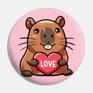 Cute capybara hold heart Pin