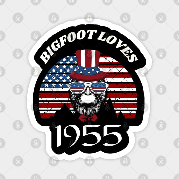 Bigfoot loves America and People born in 1955 Magnet by Scovel Design Shop