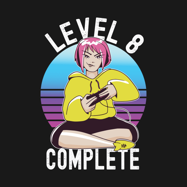 Level 8 Complete Girls Loves Anime Gamer 8th Birthday Girl by Ramadangonim