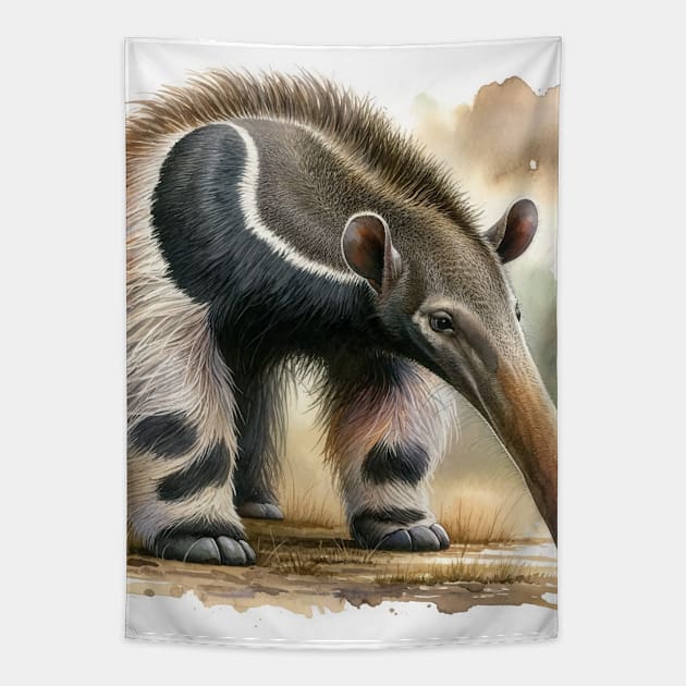 Whisper of the Wild: Enigmatic Giant Anteater Watercolor Tapestry by Aquarelle Impressions