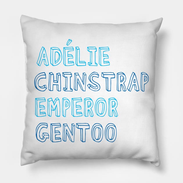 Adélie, chinstrap, emperor, gentoo Pillow by aytchim