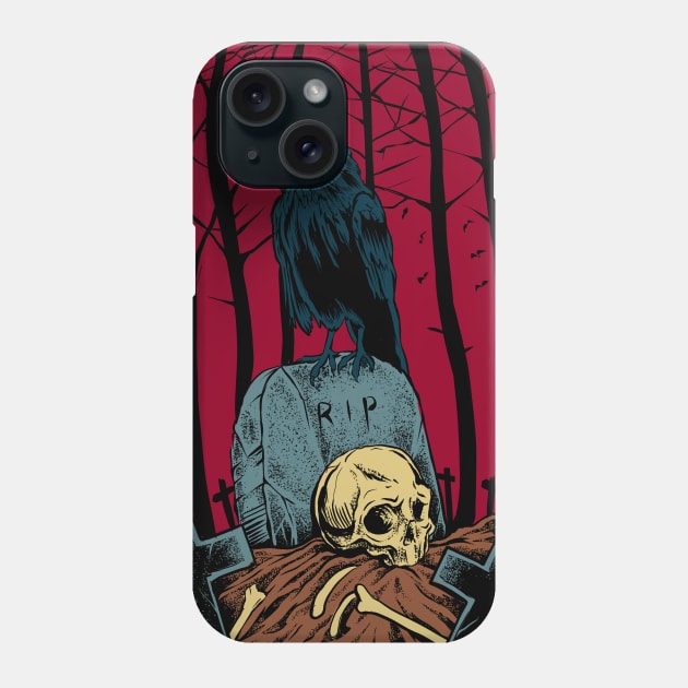 Gothic - Graveyard with Crow Skull Phone Case by Modern Medieval Design