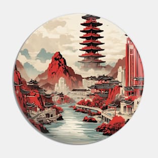 Anqing China Vintage Poster Tourism Pin