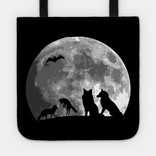 Cute Wolves Family Bat Silhouette on the moon gift Tote