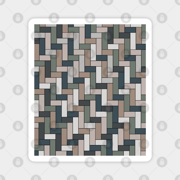 Geometric Tiled Grid Pattern in Green, Grey, Blue and Beige Magnet by OneThreeSix