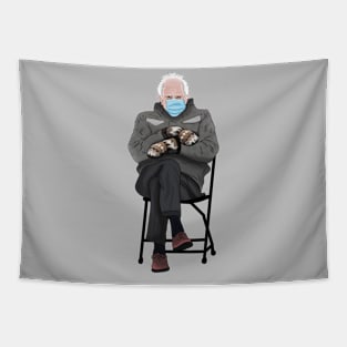 Bernie Sanders Sitting on a Chair Wearing Mittens Meme Tapestry