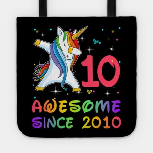 Awesome Since 2010 Birthday Unicorn Dabbing Gift 10 Years Old Tote