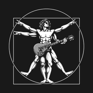 Retro Vitruvian Man Guitar Rock Music Concert Festival Novelty Funny Guitar T-Shirt