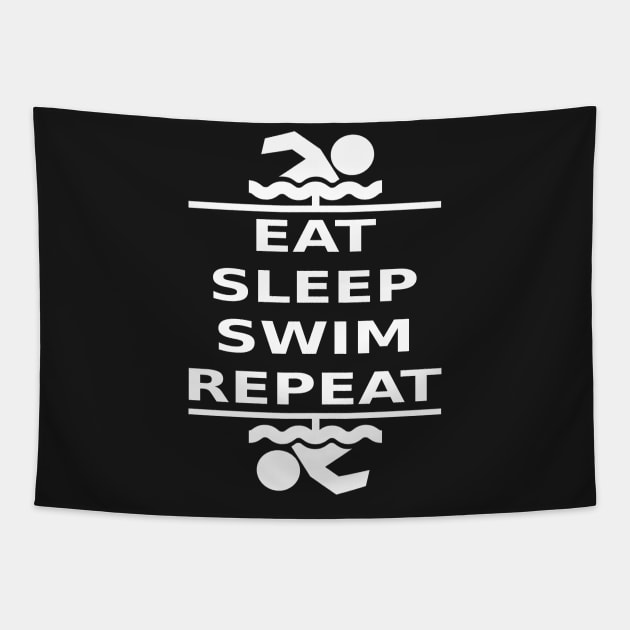 Eat, Sleep, Swim, Repeat (white) Tapestry by Vitalitee