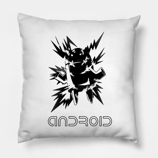 Super Saiyan Android Bot T-Shirt (Grey-Scale) Pillow by FungibleDesign