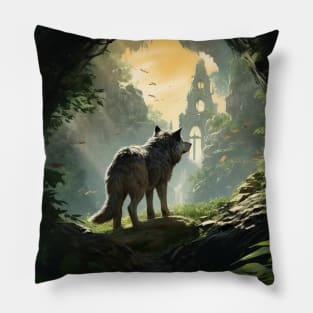 Twilight Sentinel - Wolf's Ancient Watch Pillow