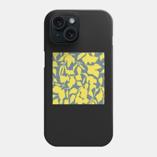 Birch leaves yellow on gray, seamless pattern Phone Case