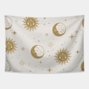 Boho Creative Hippie Pattern Design Geometric Texture Sun Moon Stars Space Universe Tapestry