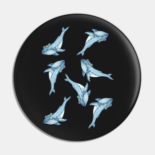 Floral Humpback Whale print - Hippie whale Pin