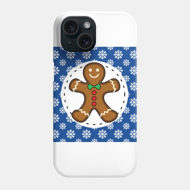 Gingerbread Man on Blue White Snowflakes Pattern Phone Case by BirdAtWork