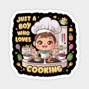 "Just a Boy Who Loves Cooking" - Cartoon Chef Design Magnet