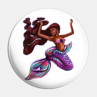 mermaid with flowing red braids,   Afro hair and caramel brown skin. Black mermaid Pin