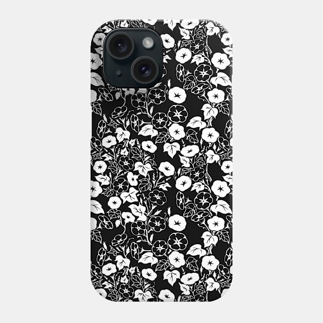 Alternate Morning Glory Flower Garden BW II Phone Case by FlinArt