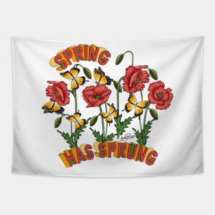 Spring Has Sprung - Poppies And Butterflies Art Tapestry