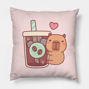 Cute Little Capybara Hugs Iced Coffee Pillow