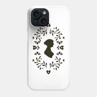 Jane Austen Silhouette Surrounded By Botanical Folk Art and Butterflies Phone Case