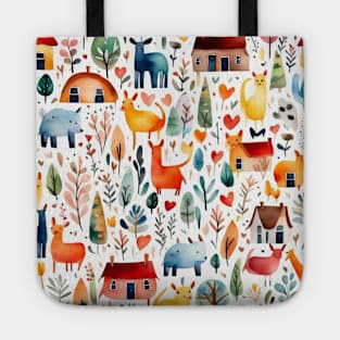 Cute cottagecore pattern houses animals trees beautiful countryside pattern village pattern gifts Tote