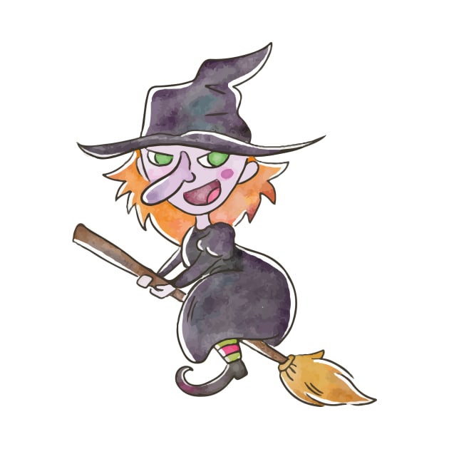 Halloween Witch On a Broomstick by Dmitriy