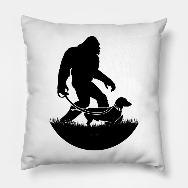 Bigfoot Walking Dachshund Pillow by Tesszero
