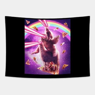 Laser Eyes Space Cat Riding Sloth, Llama - Rainbow Tapestry