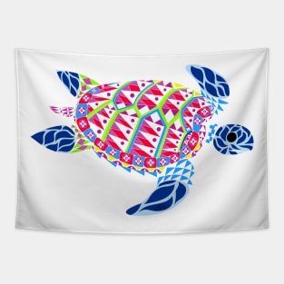 blue kawaii tropical caribbean turtle ecopop in the ocean art Tapestry