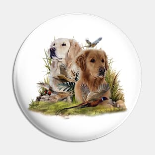 Labrador Retrievers with Pheasant ,Art Pin