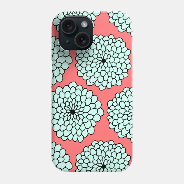 Large Flowers Print - Mint Green Coral Phone Case by HappyCatPrints