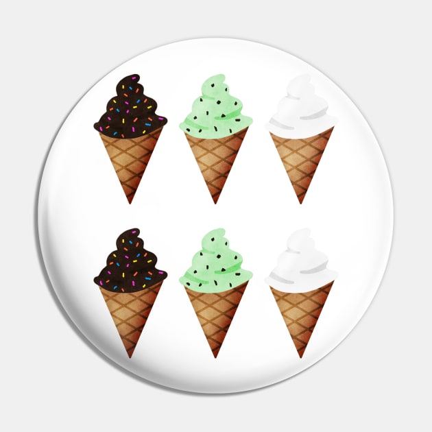 Ice Cream Cones Pin by Kelly Louise Art